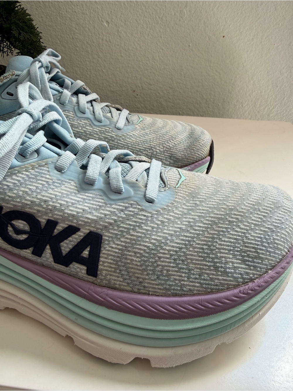 Hoka Gaviota 5 women size 8 Light Blue Running Sneakers with Mint & Purple - Picture 3 of 14